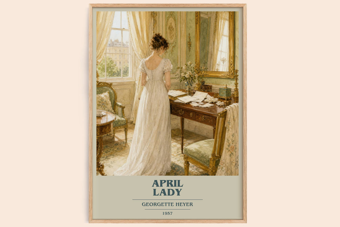 April Lady book cover book poster by Georgette Heyer – framed literary art print