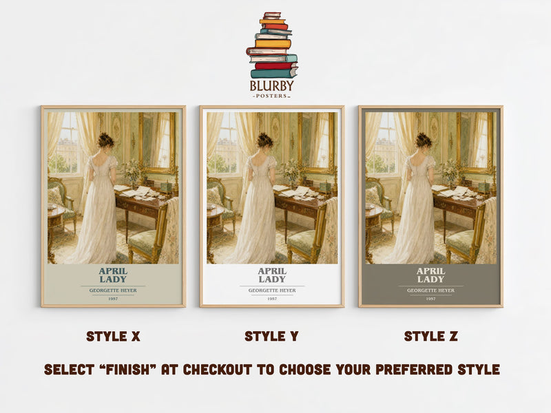 April Lady book cover print in frame leaning in hallway – romance wall art