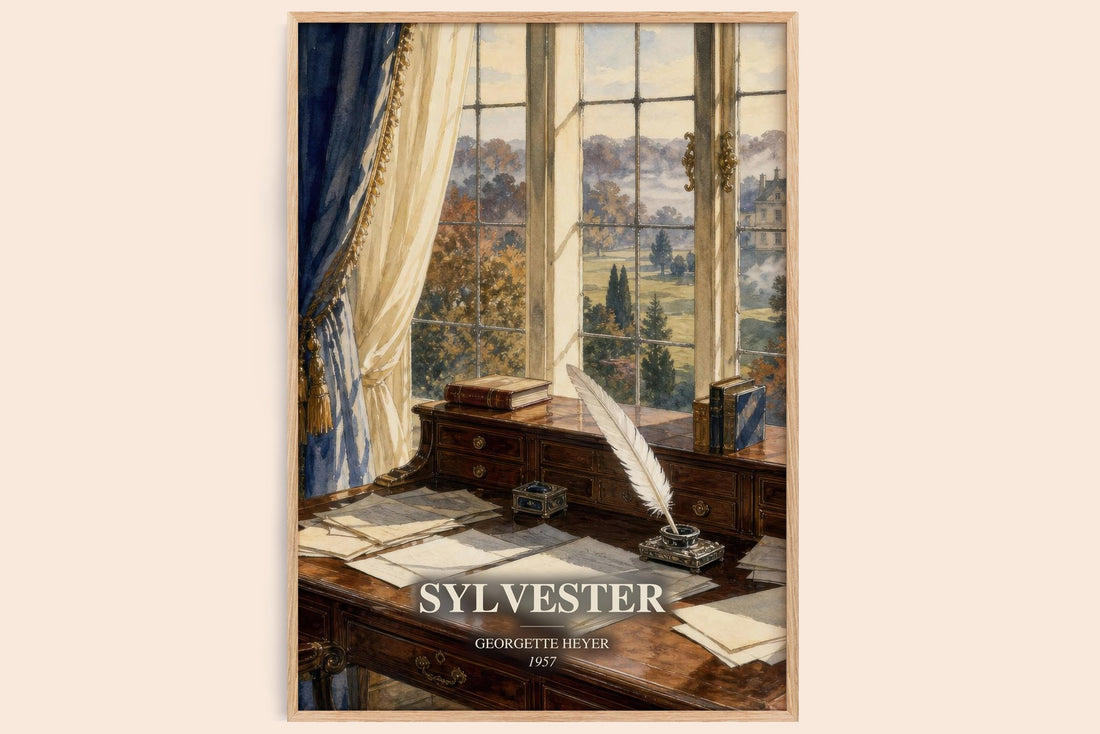 Sylvester watercolour book poster by Georgette Heyer – framed literary art print