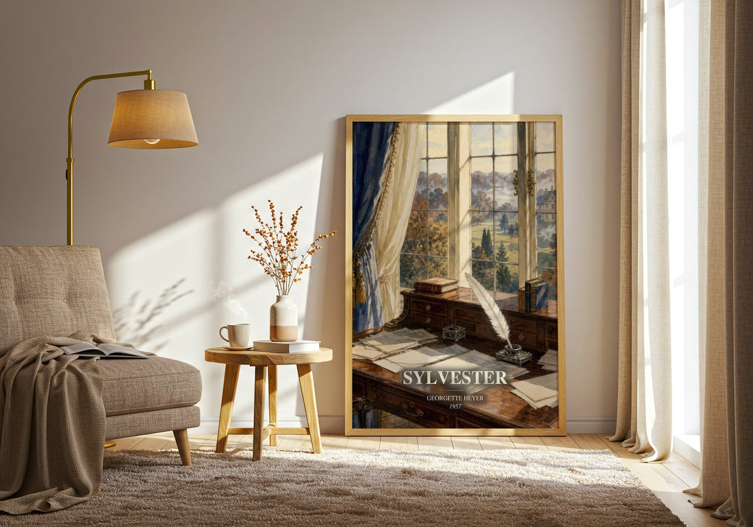 Sylvester watercolour print in frame leaning in hallway – romance wall art (mockup)