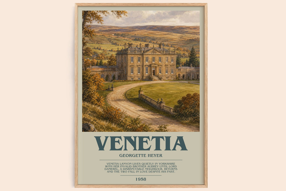 Venetia bookish book poster by Georgette Heyer – framed literary art print