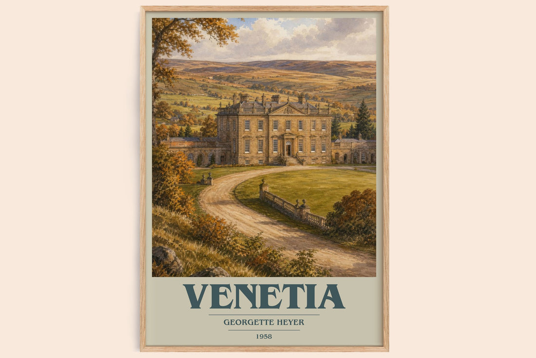 Venetia book cover book poster by Georgette Heyer – framed literary art print