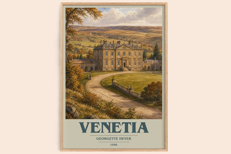 Venetia book cover book poster by Georgette Heyer – framed literary art print