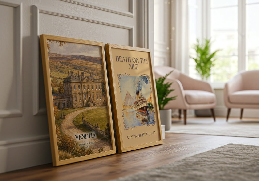 Venetia watercolour print framed by window – literary home decor