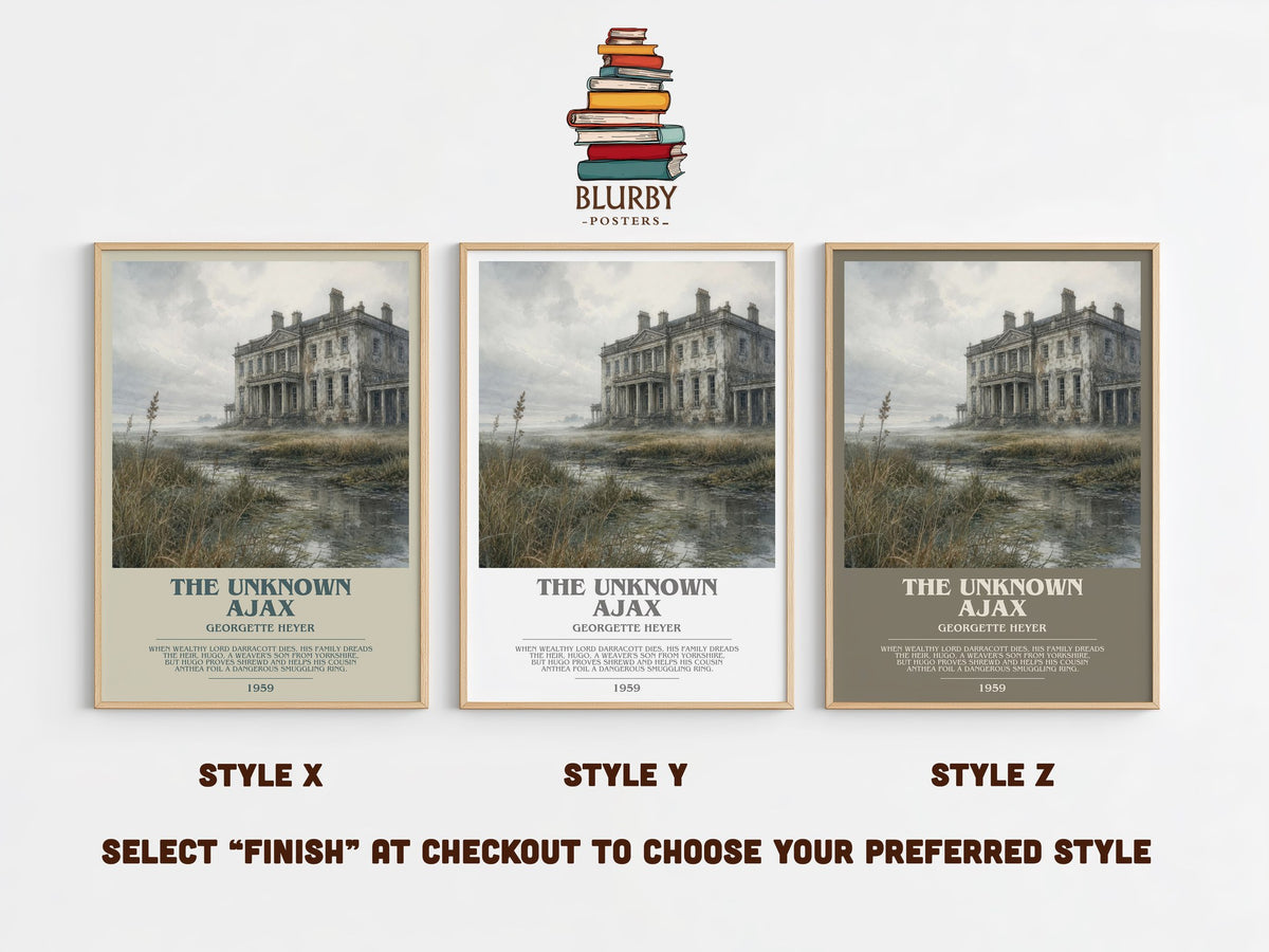The Unknown Ajax bookish print in frame leaning in hallway – romance wall art (mockup)