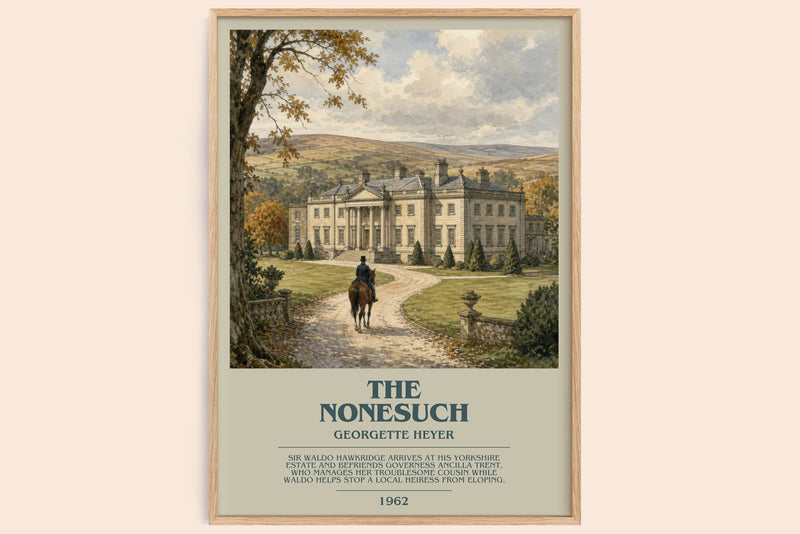 The Nonesuch bookish book poster by Georgette Heyer – framed literary art print