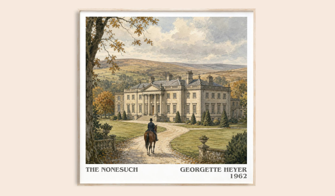 The Nonesuch literary book poster by Georgette Heyer – framed literary art print