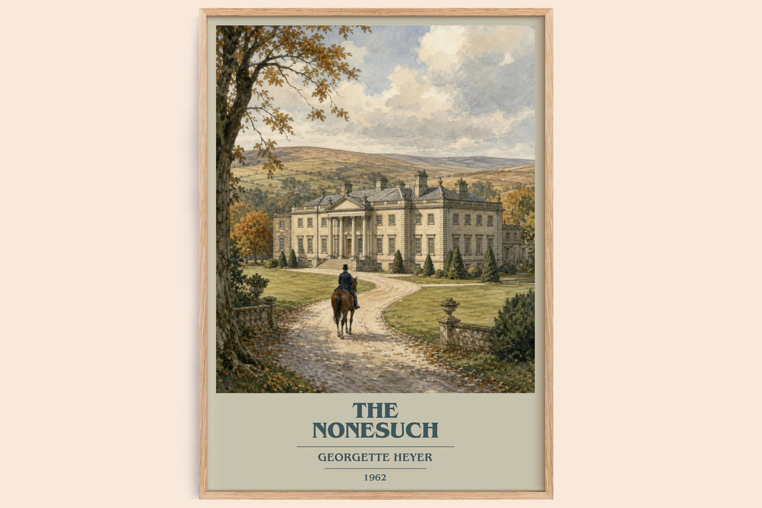 The Nonesuch book cover book poster by Georgette Heyer – framed literary art print