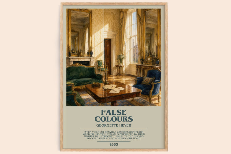 False Colours bookish book poster by Georgette Heyer – framed literary art print