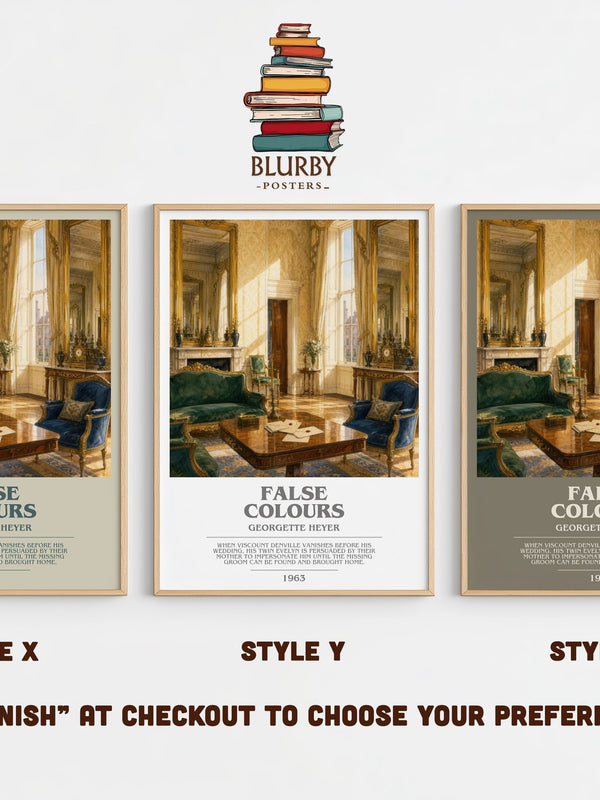 False Colours bookish print in frame leaning in hallway – romance wall art