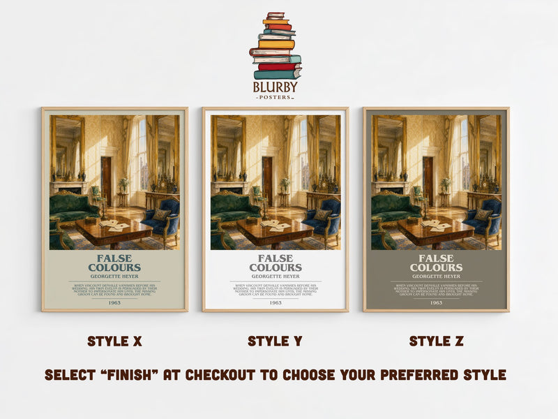 False Colours bookish print in frame leaning in hallway – romance wall art