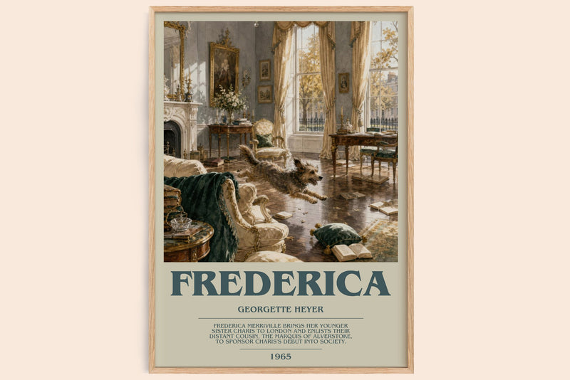 Frederica bookish book poster by Georgette Heyer – framed literary art print