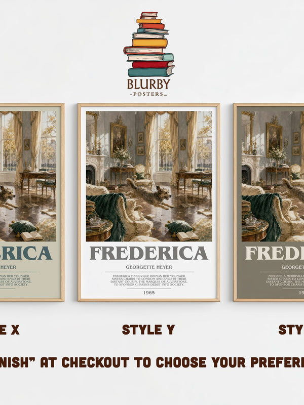 Frederica bookish print in frame leaning in hallway – romance wall art