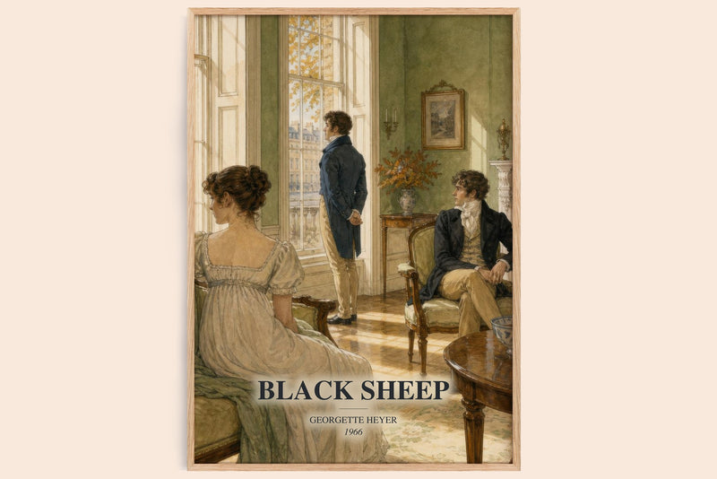 Black Sheep watercolour book poster by Georgette Heyer – framed literary art print
