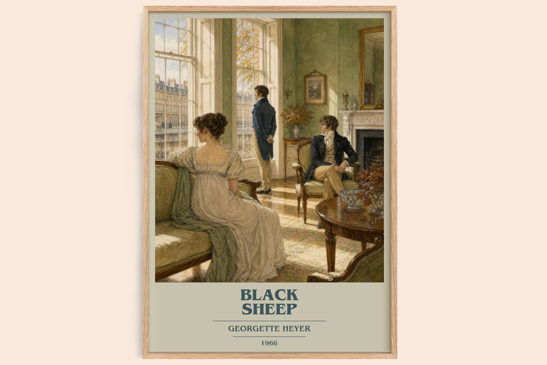 Black Sheep book cover book poster by Georgette Heyer – framed literary art print