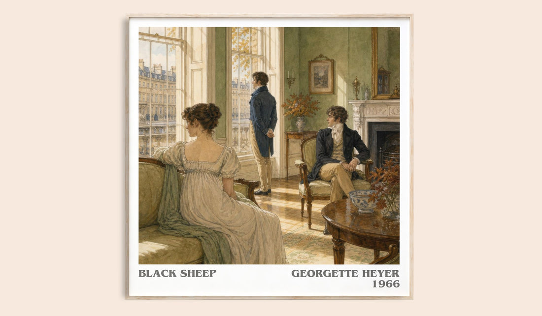 Black Sheep literary book poster by Georgette Heyer – framed literary art print