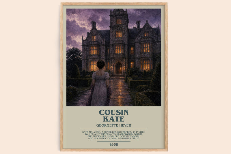 Cousin Kate bookish book poster by Georgette Heyer – framed literary art print