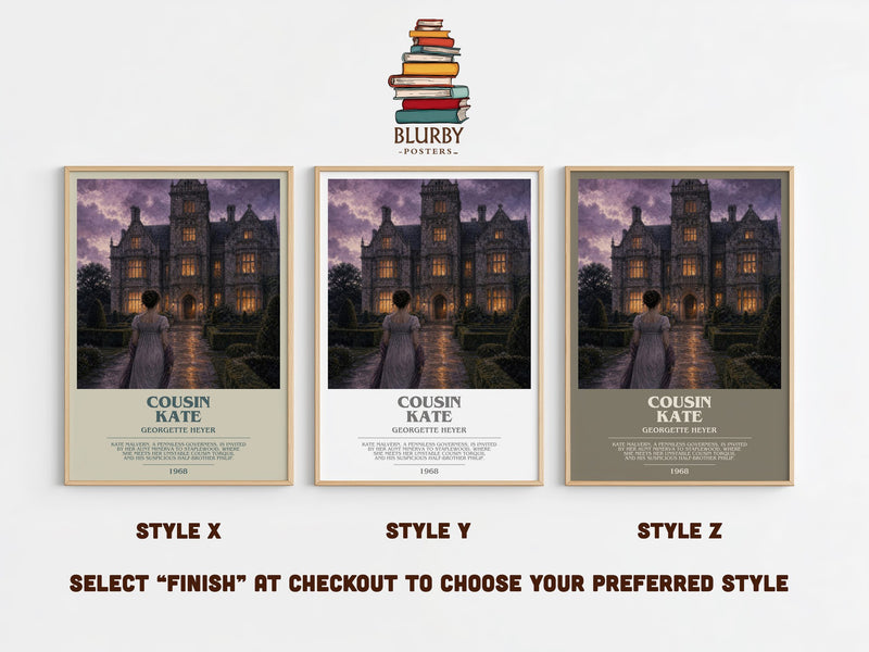 Cousin Kate bookish print in frame leaning in hallway – romance wall art