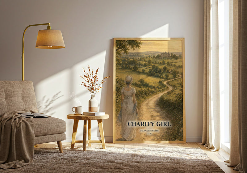 Charity Girl watercolour print in frame leaning in hallway – romance wall art