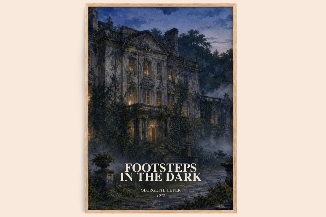 Footsteps in the Dark watercolour book poster by Georgette Heyer – framed literary art print