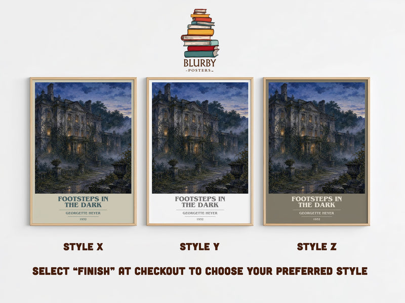 Footsteps in the Dark book cover print in frame leaning in hallway – mystery wall art