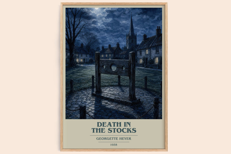 Death in the Stocks book cover book poster by Georgette Heyer – framed literary art print