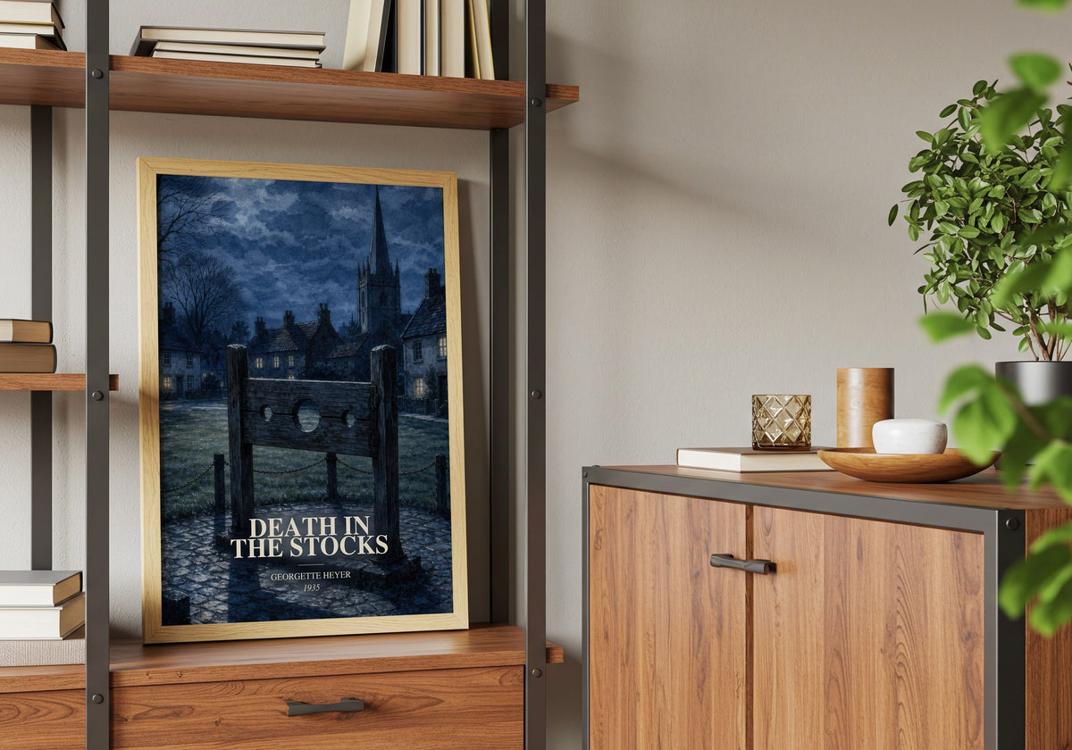 Death in the Stocks book watercolour illustration paper finish options – matte satin gloss