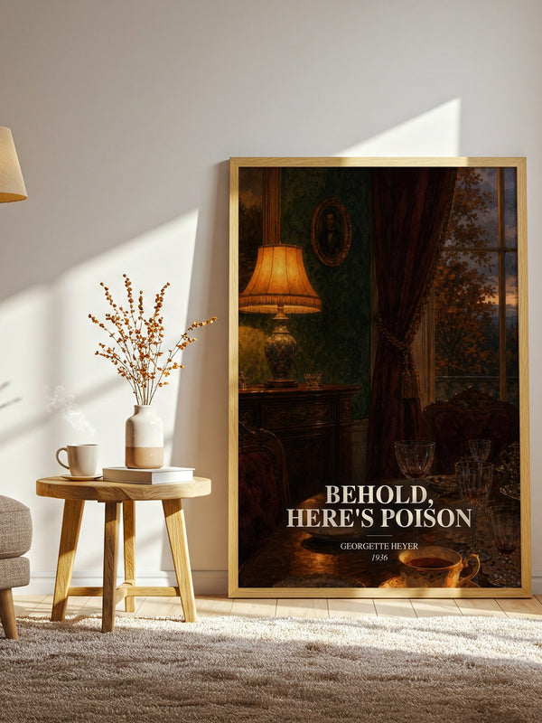 Behold, Here's Poison watercolour print in frame leaning in hallway – mystery wall art