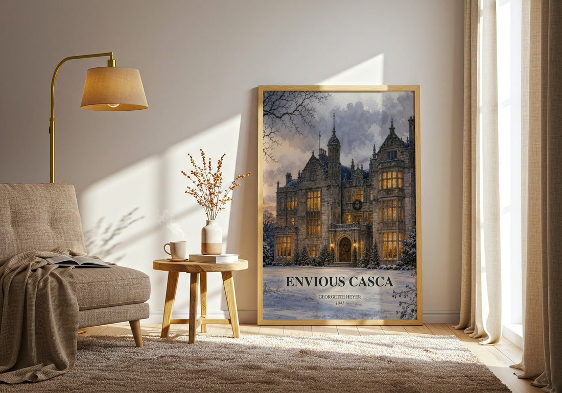 Envious Casca watercolour print in frame leaning in hallway – mystery wall art (mockup)