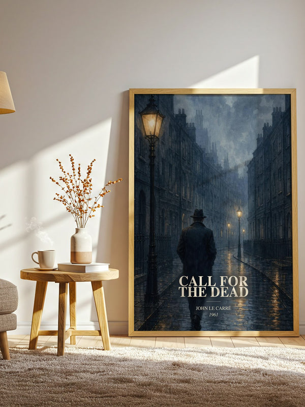 Call for the Dead watercolour print in frame leaning in hallway – thriller wall art