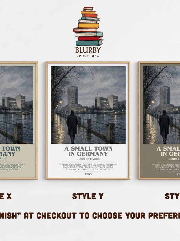 A Small Town in Germany bookish print in frame leaning in hallway – thriller wall art
