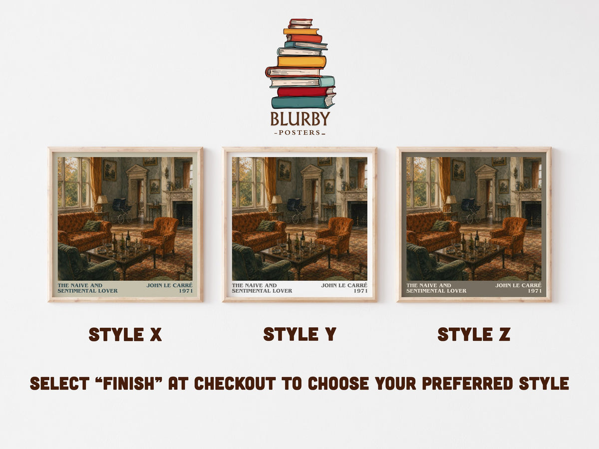 The Naive and Sentimental Lover literary print in frame leaning in hallway – literary fiction wall art (mockup)
