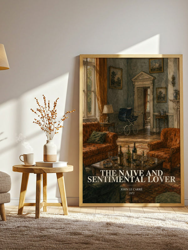 The Naive and Sentimental Lover watercolour print in frame leaning in hallway – literary fiction wall art