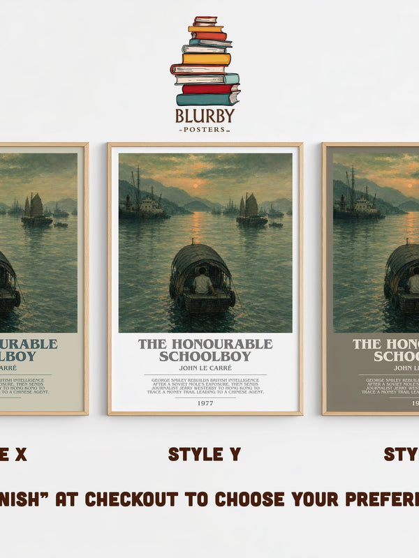 The Honourable Schoolboy bookish print in frame leaning in hallway – thriller wall art
