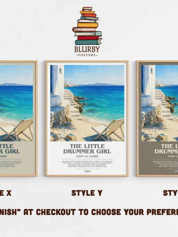 The Little Drummer Girl bookish print in frame leaning in hallway – thriller wall art