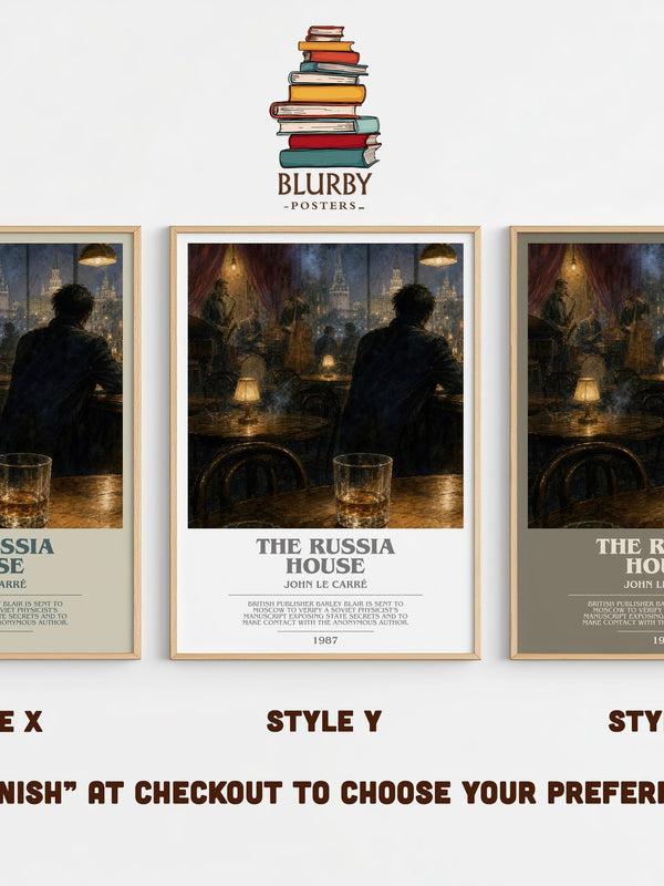 The Russia House bookish print in frame leaning in hallway – thriller wall art