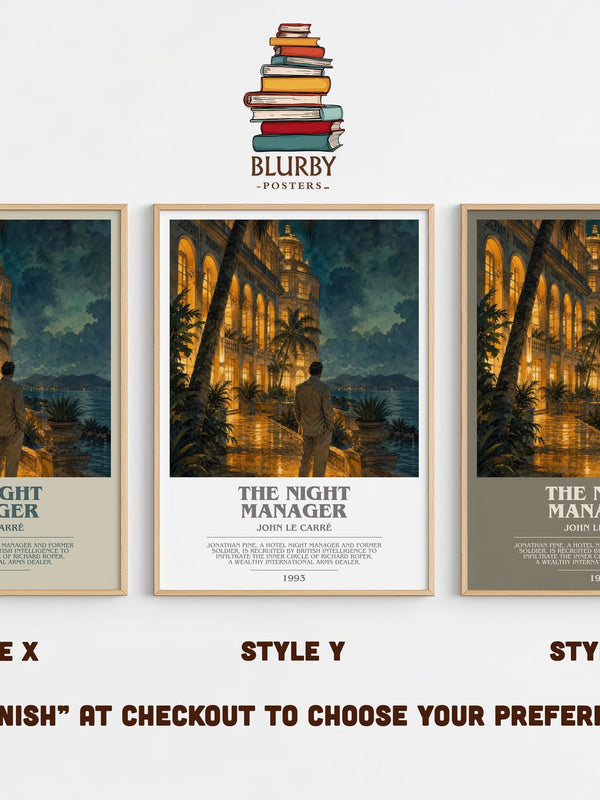 The Night Manager bookish print in frame leaning in hallway – thriller wall art