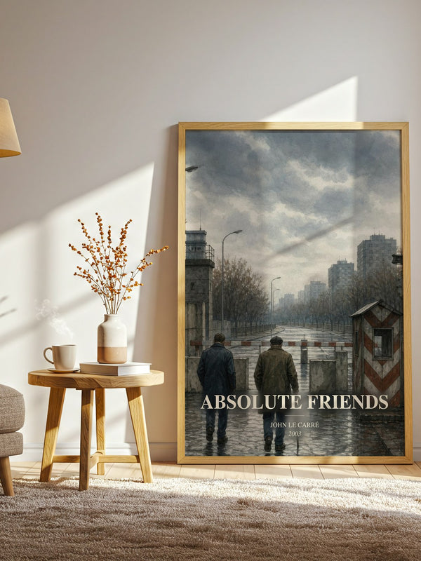 Absolute Friends watercolour print in frame leaning in hallway – thriller wall art