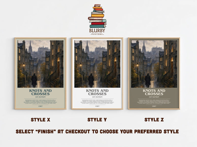 Knots and Crosses bookish print in frame leaning in hallway – crime wall art