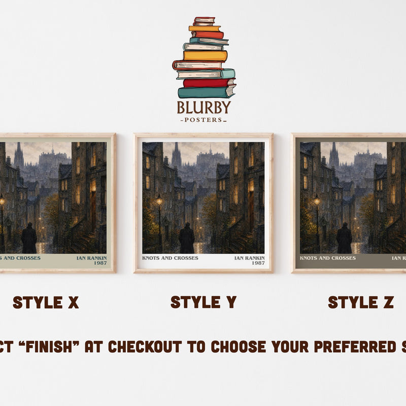 Knots and Crosses literary print in frame leaning in hallway – crime wall art