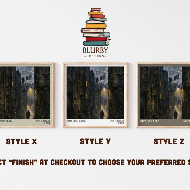 Hide and Seek literary print in frame leaning in hallway – crime wall art