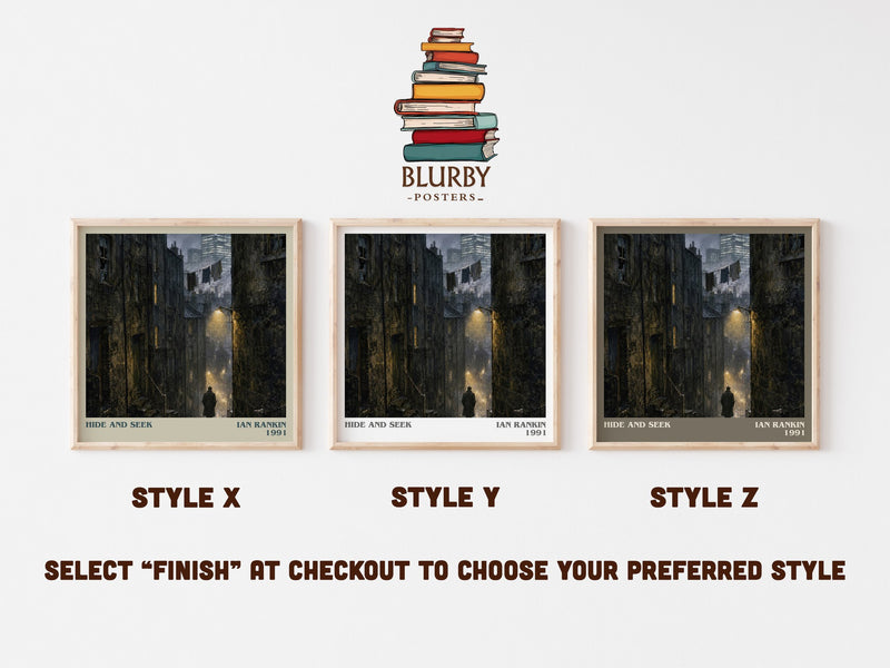 Hide and Seek literary print in frame leaning in hallway – crime wall art