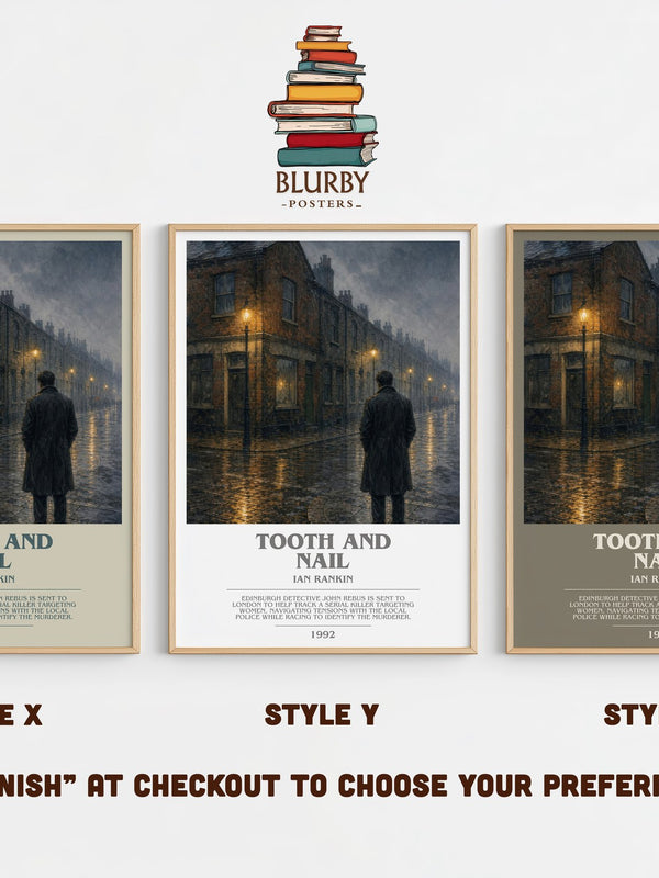 Tooth and Nail bookish print in frame leaning in hallway – crime wall art