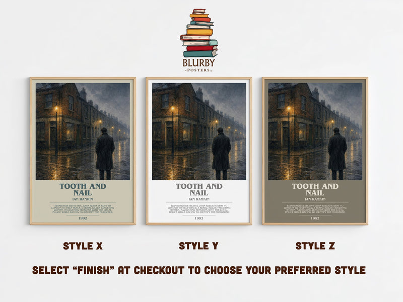 Tooth and Nail bookish print in frame leaning in hallway – crime wall art