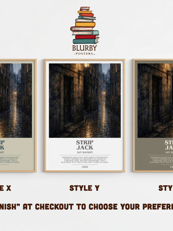 Strip Jack bookish print in frame leaning in hallway – crime wall art
