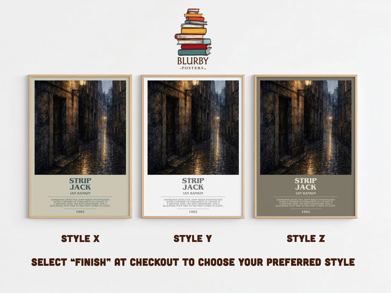 Strip Jack bookish print in frame leaning in hallway – crime wall art