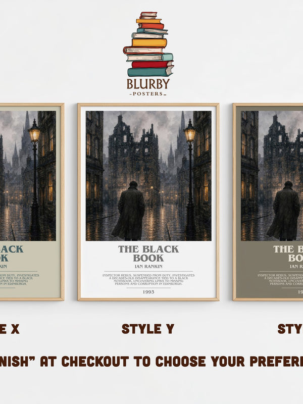 The Black Book bookish print in frame leaning in hallway – crime wall art