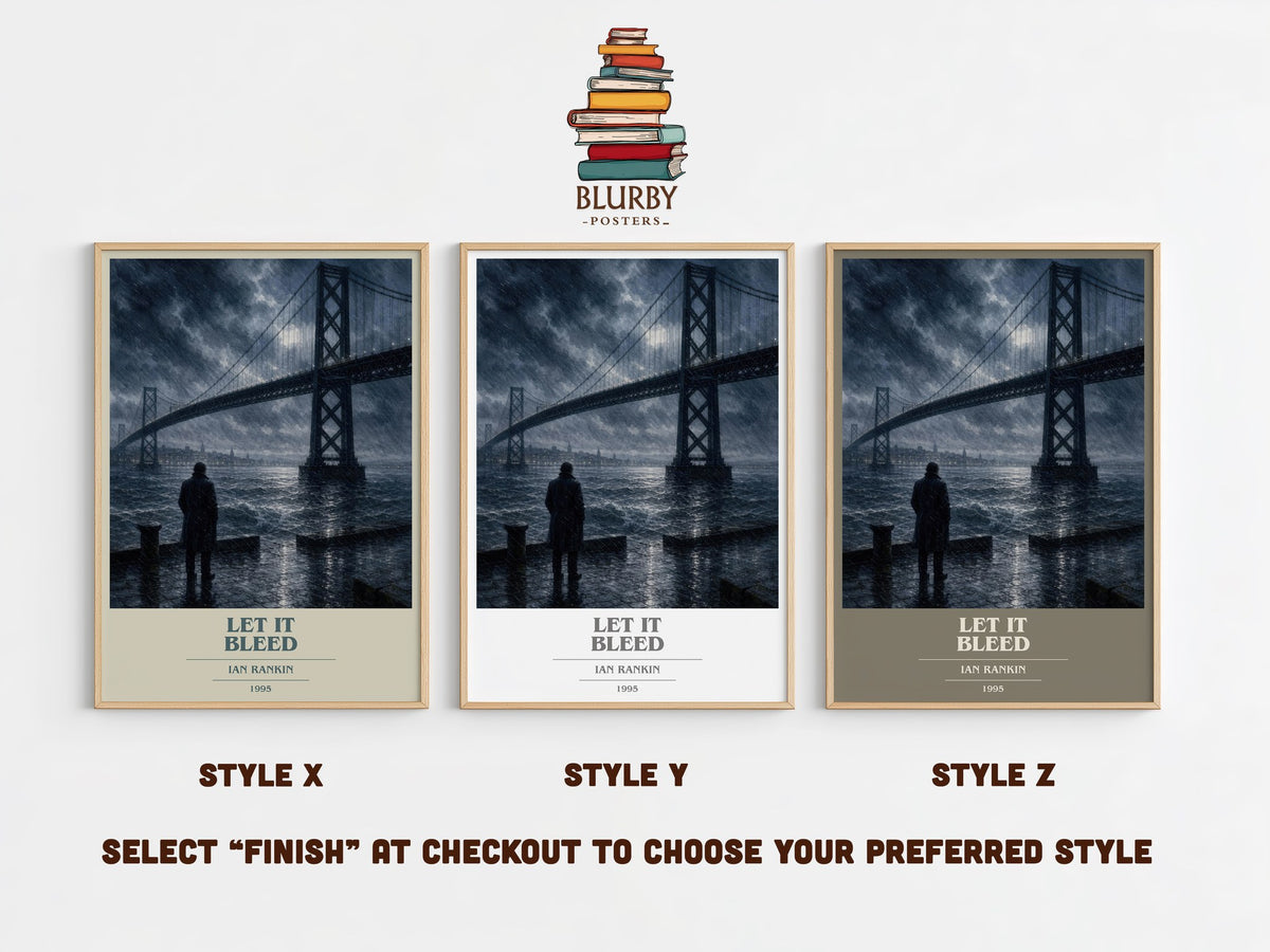 Let It Bleed book cover print in frame leaning in hallway – crime wall art (mockup)
