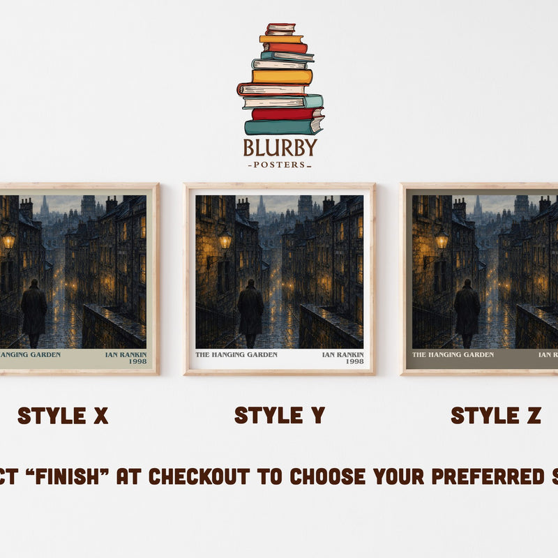 The Hanging Garden literary print in frame leaning in hallway – crime wall art