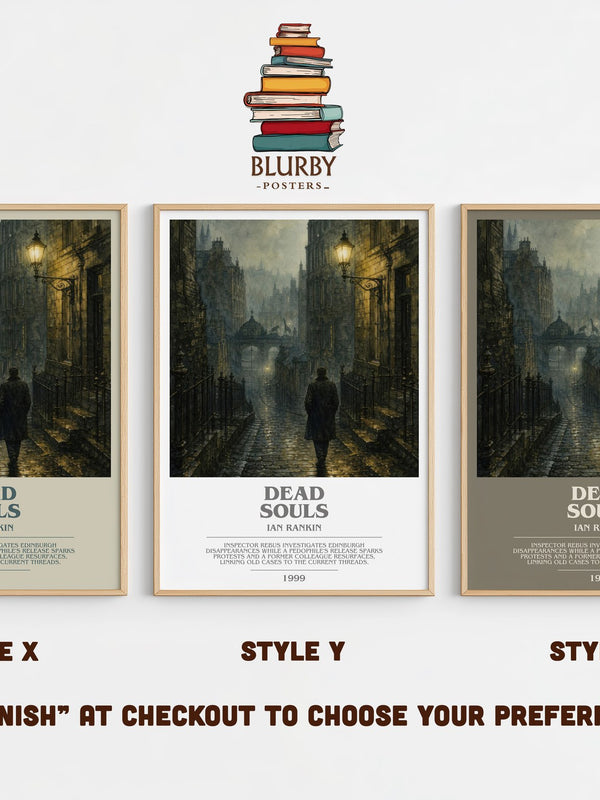 Dead Souls bookish print in frame leaning in hallway – crime wall art